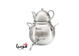 کتری و قوری نزاز خمره ای استیل 4.5 لیتر تمام کروم کد 1700 کف چدن هومیا