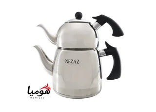 کتری و قوری نزاز استیل 3 لیتر کد 2412 کف چدن با قوری استیل دسته باکالیت در رنگ های مختلف هومیا