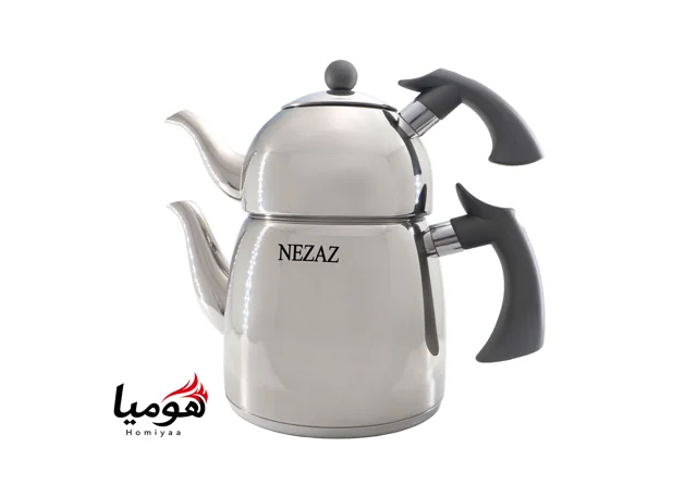 کتری و قوری نزاز استیل 3 لیتر کد 2412 کف چدن با قوری استیل دسته باکالیت در رنگ های مختلف هومیا
