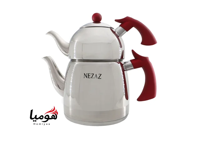 کتری و قوری نزاز استیل 3 لیتر کد 2412 کف چدن با قوری استیل دسته باکالیت در رنگ های مختلف هومیا