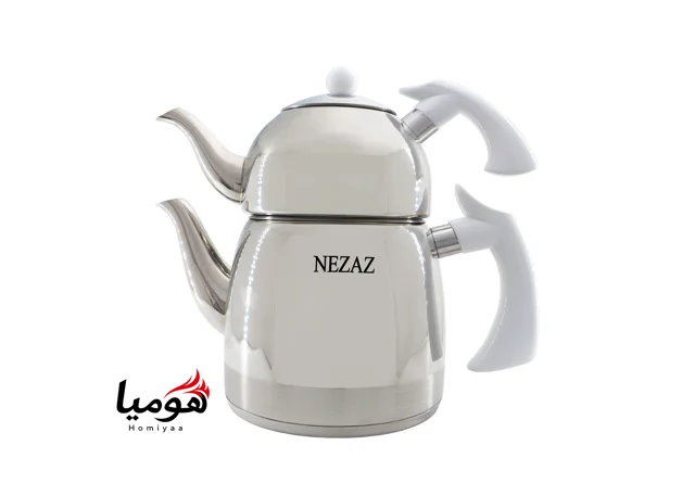 کتری و قوری نزاز استیل 3 لیتر کد 2412 کف چدن با قوری استیل دسته باکالیت در رنگ های مختلف هومیا