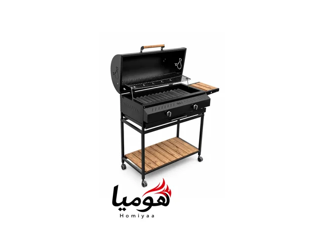 باربیکیو شرکتی ایران گاز هومیا 100 سانتی 15 شعله irgs با رویه چدنی 6ضلعی سنگین همراه میز تاشو